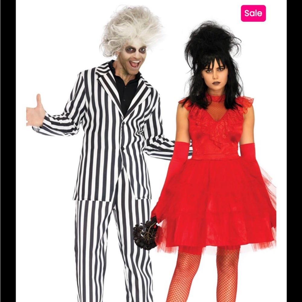 Leg Avenue Beetle Juice and Lydia Deetz Red Wedding Dress Couples Costume